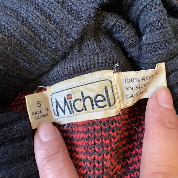 VTG 90s Michel Women S-L Fair Isle Agyle Knit Sweater Pullover RedBlack Holiday - Picture 4 of 9